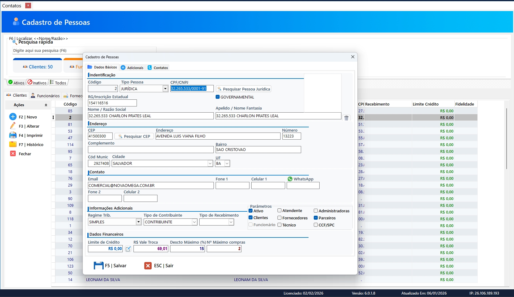 Gestão de clientes.